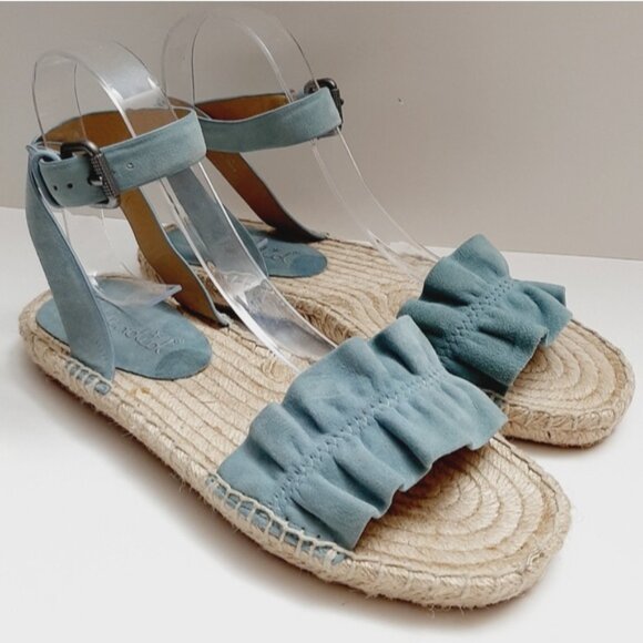 SPLENDID Becca Ruffled Blue Suede Rope Espadrille Ankle Strap Sandals Sz 7.5 - Picture 15 of 15
